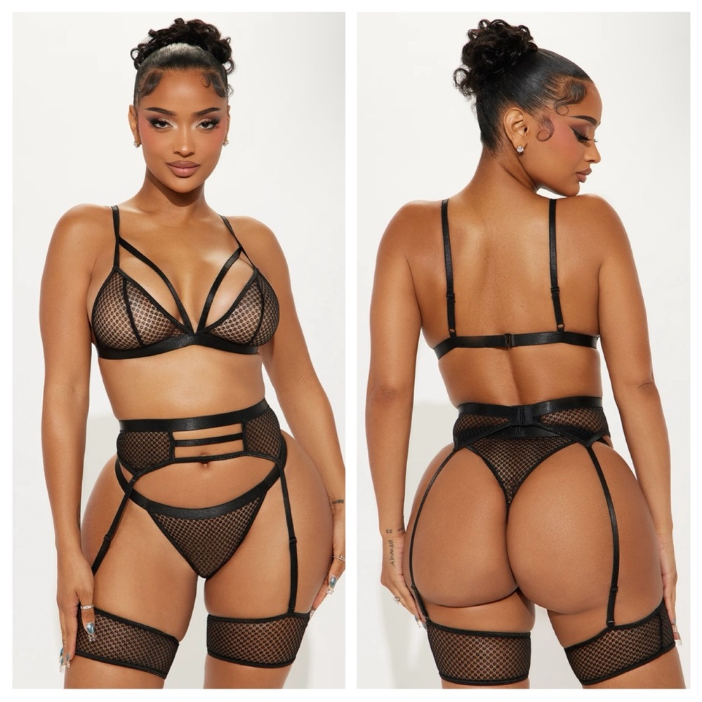 Fashion Nova Black Mesh Lingerie Set Size Small